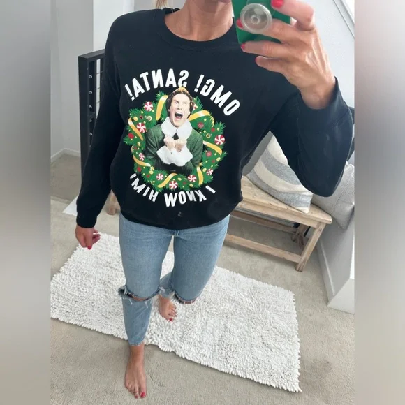 ELF OMG Santa black lightup I Know Him Holiday Ugly Sweater Christmas Festive XS - Picture 4 of 13